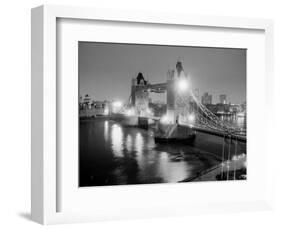 A View of Tower Bridge on the River Thames Illuminated at Night in London, April 1987-null-Framed Photographic Print