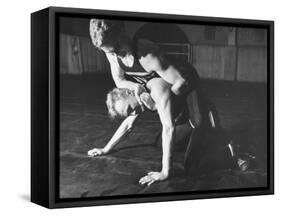 A View of US Naval Cadets Wrestling in a Gymnasium-null-Framed Stretched Canvas