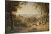 A View of Versailles with Elegant Figures in the Foreground at Sunset-Barret George the Younger-Stretched Canvas