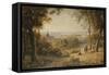 A View of Versailles with Elegant Figures in the Foreground at Sunset-Barret George the Younger-Framed Stretched Canvas