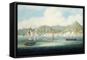 A View of Victoria, Hong Kong with British Ships and Other Vessels-null-Framed Stretched Canvas