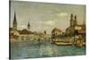 A View of Zurich with the River Limmat from the Quaibrucke Looking Towards the Fraumunstkirche,…-Otto Pilny-Stretched Canvas