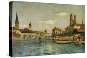 A View of Zurich with the River Limmat from the Quaibrucke Looking Towards the Fraumunstkirche,…-Otto Pilny-Stretched Canvas