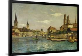 A View of Zurich with the River Limmat from the Quaibrucke Looking Towards the Fraumunstkirche,…-Otto Pilny-Framed Giclee Print