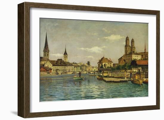 A View of Zurich with the River Limmat from the Quaibrucke Looking Towards the Fraumunstkirche,…-Otto Pilny-Framed Giclee Print