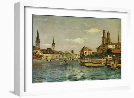 A View of Zurich with the River Limmat from the Quaibrucke Looking Towards the Fraumunstkirche,…-Otto Pilny-Framed Giclee Print