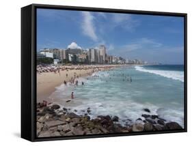 A View Over Leblon and Ipanema Beaches in Rio De Janeiro-Alex Saberi-Framed Stretched Canvas