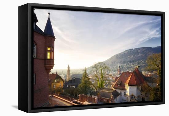 A View over the Misty Old Town of Heidelberg, Baden-Wurttemberg, Germany-Andreas Brandl-Framed Stretched Canvas