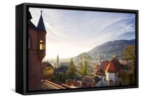 A View over the Misty Old Town of Heidelberg, Baden-Wurttemberg, Germany-Andreas Brandl-Framed Stretched Canvas