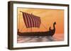 A Viking Longboat Sails Through Calm Ocean Waters-Stocktrek Images-Framed Premium Giclee Print