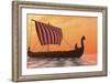 A Viking Longboat Sails Through Calm Ocean Waters-Stocktrek Images-Framed Art Print