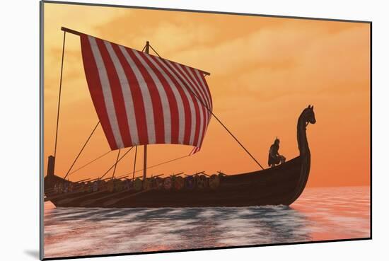 A Viking Longboat Sails Through Calm Ocean Waters-Stocktrek Images-Mounted Art Print