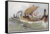 A Viking Raiding Fleet Racing across the North Sea-null-Framed Stretched Canvas