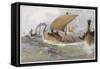 A Viking Raiding Fleet Racing across the North Sea-null-Framed Stretched Canvas