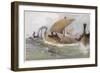 A Viking Raiding Fleet Racing across the North Sea-null-Framed Art Print