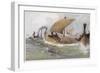 A Viking Raiding Fleet Racing across the North Sea-null-Framed Art Print