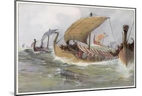 A Viking Raiding Fleet Racing across the North Sea-null-Mounted Art Print
