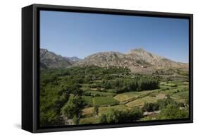 A village and terraced fields of wheat and potatoes in the Panjshir valley in Afghanistan, Asia-Alex Treadway-Framed Stretched Canvas