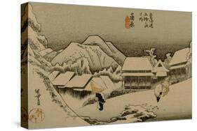 A Village Covered in Snow, with the Foreground Travelers with Straw Hats and Coats-Utagawa Hiroshige-Stretched Canvas