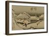 A Village Covered in Snow, with the Foreground Travelers with Straw Hats and Coats-Utagawa Hiroshige-Framed Art Print