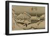 A Village Covered in Snow, with the Foreground Travelers with Straw Hats and Coats-Utagawa Hiroshige-Framed Art Print