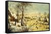 A Village in Winter with a Birdtrap and Skaters on a Frozen Waterway-Pieter Brueghel the Younger-Framed Stretched Canvas