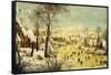 A Village in Winter with a Birdtrap and Skaters on a Frozen Waterway-Pieter Brueghel the Younger-Framed Stretched Canvas