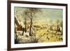 A Village in Winter with a Birdtrap and Skaters on a Frozen Waterway-Pieter Brueghel the Younger-Framed Giclee Print