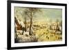 A Village in Winter with a Birdtrap and Skaters on a Frozen Waterway-Pieter Brueghel the Younger-Framed Giclee Print