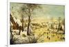 A Village in Winter with a Birdtrap and Skaters on a Frozen Waterway-Pieter Brueghel the Younger-Framed Giclee Print