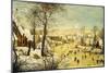 A Village in Winter with a Birdtrap and Skaters on a Frozen Waterway-Pieter Brueghel the Younger-Mounted Giclee Print