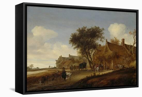 A Village Inn with Stagecoach, Salomon Van Ruysdael-Salomon van Ruysdael-Framed Stretched Canvas