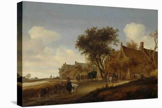 A Village Inn with Stagecoach, Salomon Van Ruysdael-Salomon van Ruysdael-Stretched Canvas