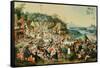 A Village Kermesse and Peasants Dancing Round a Maypole-Pieter Brueghel the Younger-Framed Stretched Canvas