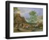 A Village Landscape with Figures Making Merry and Travellers Passing Through a Stream-Theobald Michau-Framed Giclee Print