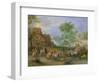 A Village Landscape with Figures Making Merry and Travellers Passing Through a Stream-Theobald Michau-Framed Giclee Print