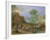 A Village Landscape with Figures Making Merry and Travellers Passing Through a Stream-Theobald Michau-Framed Giclee Print