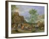 A Village Landscape with Figures Making Merry and Travellers Passing Through a Stream-Theobald Michau-Framed Giclee Print