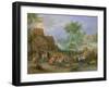 A Village Landscape with Figures Making Merry and Travellers Passing Through a Stream-Theobald Michau-Framed Giclee Print