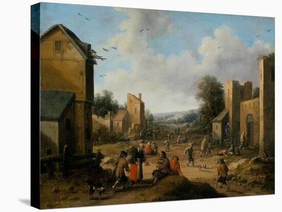 A Village Landscape with Peasants, 16Th-17Th Century (Oil on Oak Panel)-Joost Cornelisz Droochsloot-Stretched Canvas