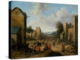 A Village Landscape with Peasants, 16Th-17Th Century (Oil on Oak Panel)-Joost Cornelisz Droochsloot-Stretched Canvas