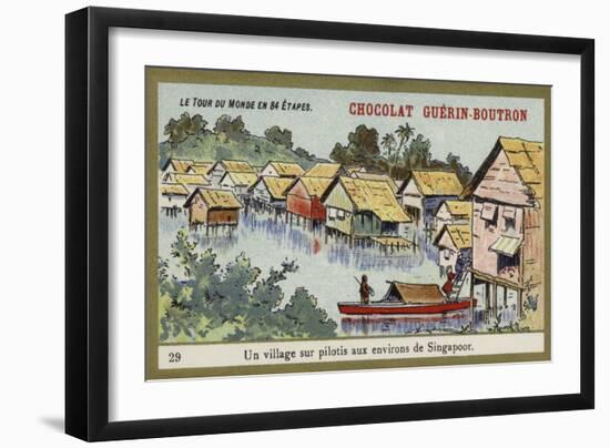 A Village on Stilts in the Area around Singapore-null-Framed Giclee Print