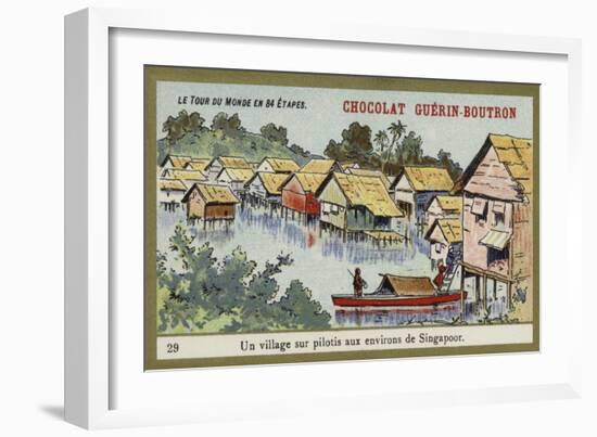 A Village on Stilts in the Area around Singapore-null-Framed Giclee Print