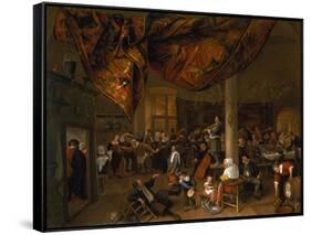 A Village Wedding Feast with Revellers and a Dancing Party, 1671-Jan Havicksz. Steen-Framed Stretched Canvas