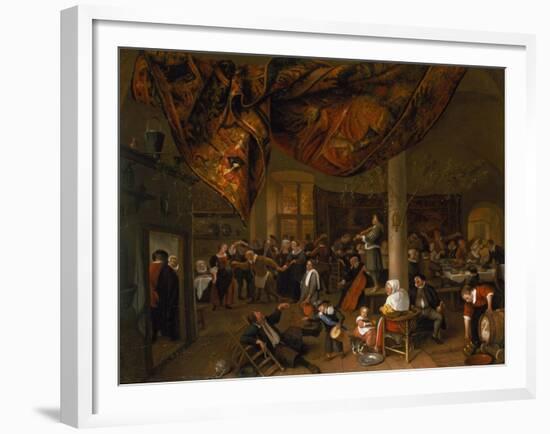 A Village Wedding Feast with Revellers and a Dancing Party, 1671-Jan Havicksz. Steen-Framed Giclee Print