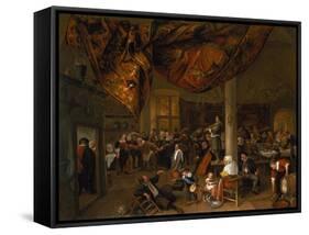 A Village Wedding Feast with Revellers and a Dancing Party, 1671-Jan Havicksz. Steen-Framed Stretched Canvas