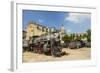 A Vintage Steam Train in a Restoration Yard with Dome of Former Parliament Building in Background-Sean Cooper-Framed Photographic Print