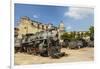 A Vintage Steam Train in a Restoration Yard with Dome of Former Parliament Building in Background-Sean Cooper-Framed Premium Photographic Print