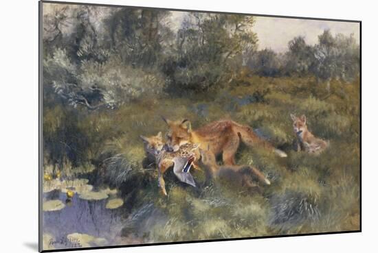 A Vixen with Her Cubs in a Wooded Marshy Landscape-Bruno Andreas Liljefors-Mounted Giclee Print