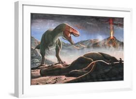 A Volcanic Eruption Destroys the Hunting Grounds of Tyrannosaurus Rex-null-Framed Art Print